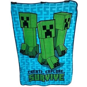 Minecraft Creeper Kids Throw Blanket .Create, Explore, Survive. Blue,  Green